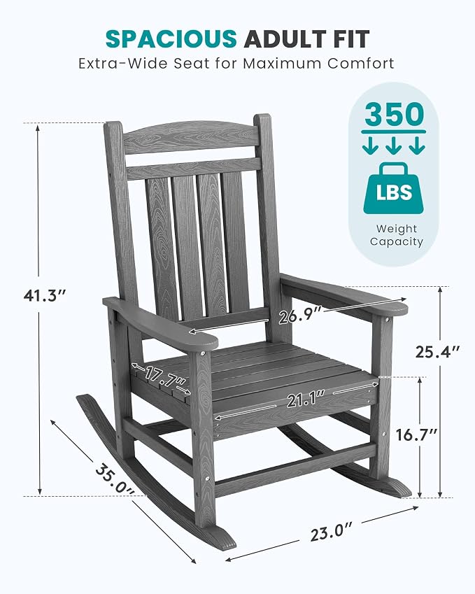 SERWALL Outdoor Rocking Chair Set of 2, Patio Rocking Chair, Porch Rocker - Image 2