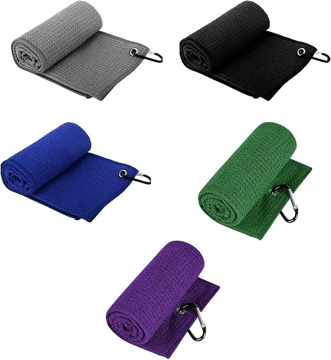 Golf Towel with Clip, Soft Microfiber Cleaning Cloth for Golf Clubs and Balls, Compact and Absorbent(Green)