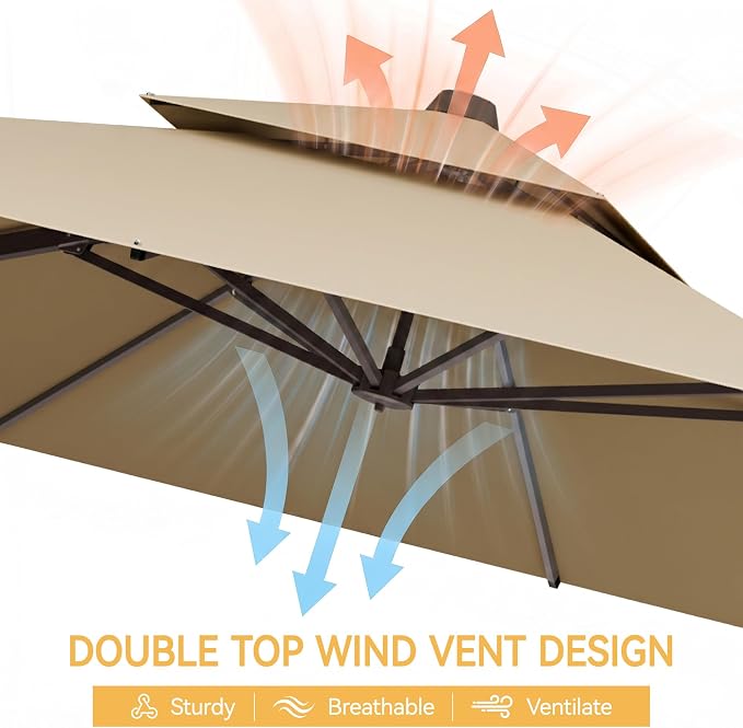 10x13 FT Patio Cantilever Umbrella, Rectangular Heavy Duty Offset Umbrella - Image 7