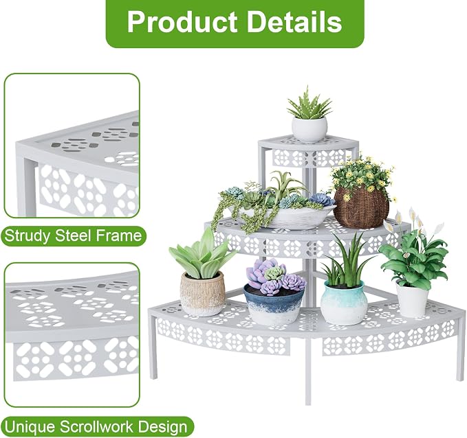 3-Tier Semi-Circular Metal Plant Stand, Quarter Round Rack | Semi-circular - Image 5