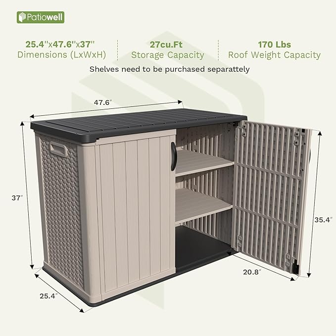 Patiowell 26 cu.ft Resin Outdoor Storage Cabinet, Waterproof, - Image 7