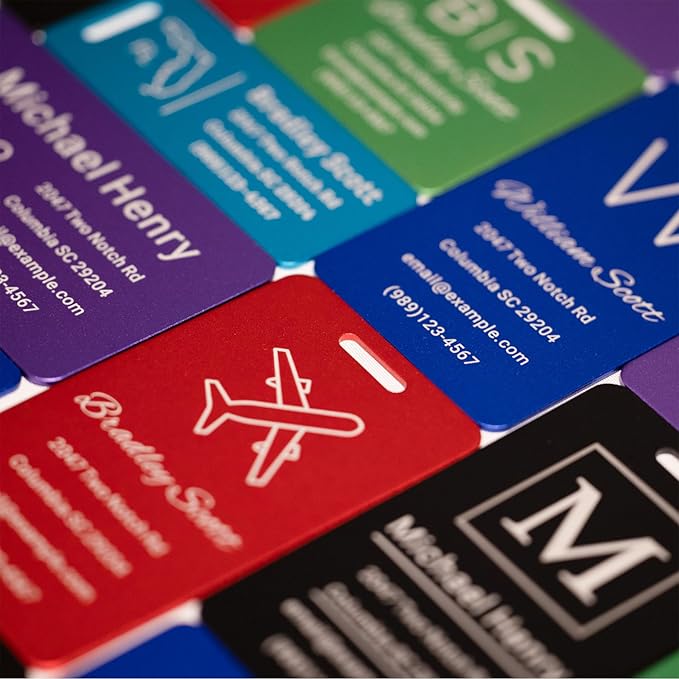 Personalized Luggage Tags for Suitcases Custom Metal Name Tags for Backpacks Bags Travel - Vertical (Green)