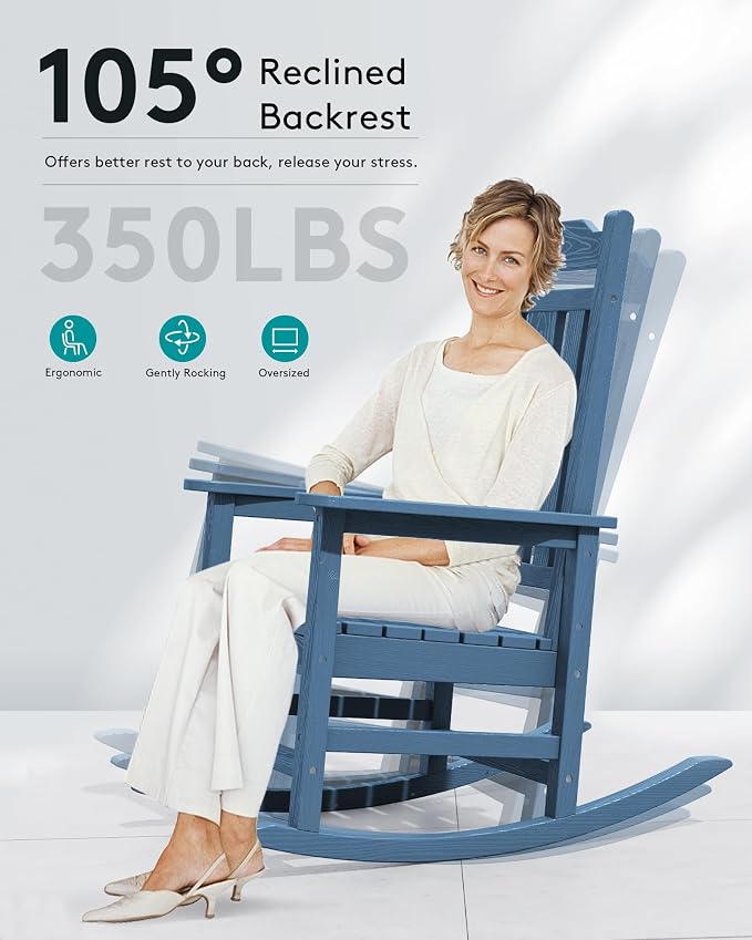 SERWALL Outdoor Rocking Chairs Set of 2, HDPE Porch Rocker Outdoor - Image 4