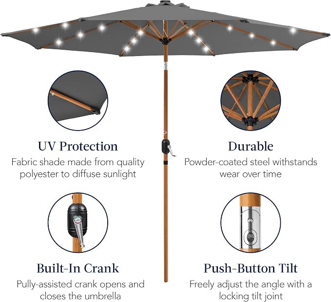 Best Choice Products 10ft Solar Market Patio Umbrella w/Woodgrain Pattern Pole - Image 6