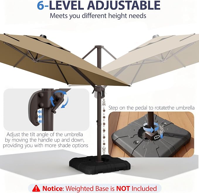 9' X 12' Cantilever Patio Umbrella Rectangle Outdoor Umbrella, 6-Level Tilt & - Image 6