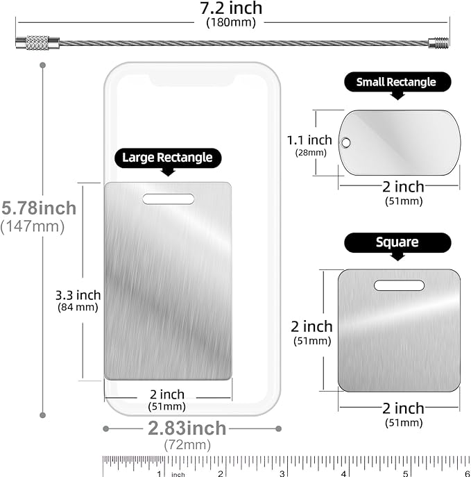 Personalized Luggage Tags for Suitcases and Backpacks - Stainless Steel Metal Custom Travel Bag Name Tags for Kids, Women, Luggage, Baggage, Airplane, Golf - Travel Essentials Label (2"x3.3")