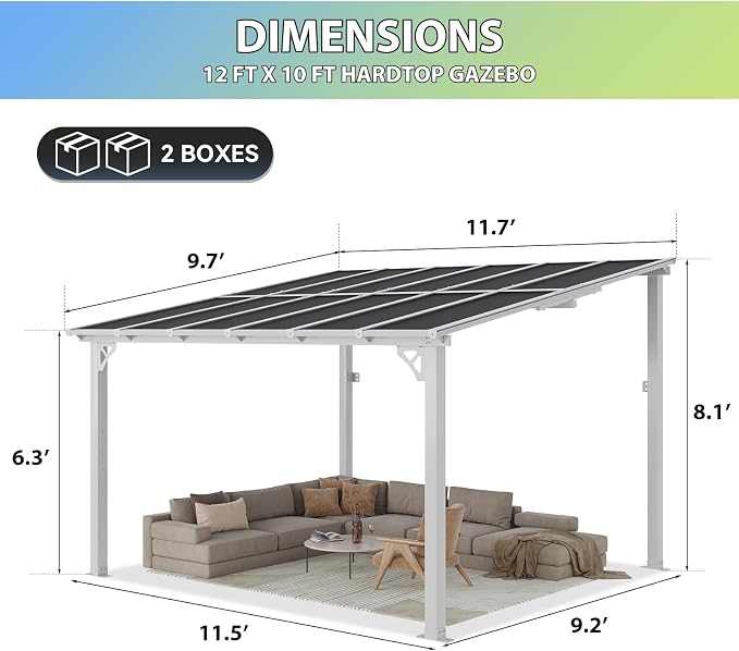 Aoxun 12’x10’ Gazebo with Aluminum Frame & Polycarbonate Panel, Outdoor Patio - Image 2