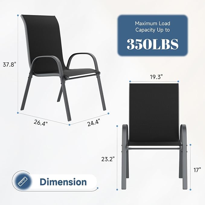 Amopatio Patio Chairs Set of 6, Outdoor Stackable Dining Chairs - Image 3