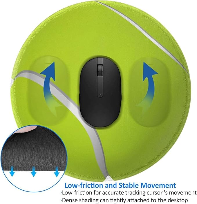 Tennis Ball Mouse Pad, Mouse Pads for Desk, Stitched Edge Mousepad with Non-Slip Rubber Base, Gaming Mouse Mat for Computer Laptop Home Office