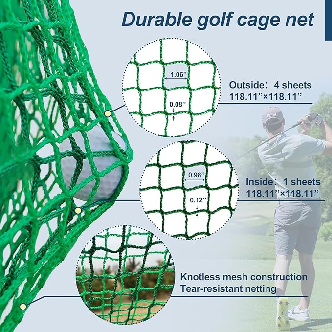 10x10x10 FT Golf Practice Hitting Net Cage with Metal Frame & Target - Indoor Outdoor Portable Training Net for Driving Chipping - Includes Mat & Accessories