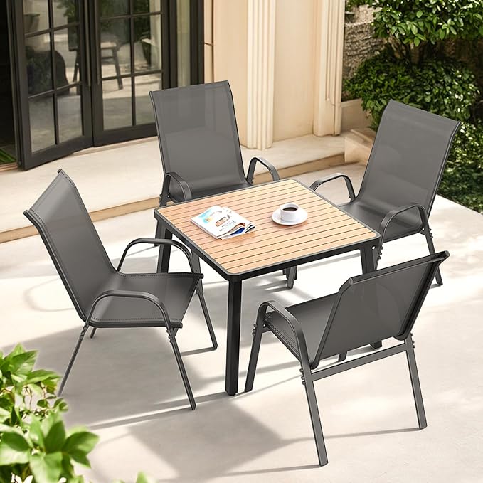 Patio Chairs Set of 4, All Weather Outdoor Dining Chairs | Stackable Dining - Image 2