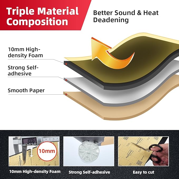 Sound Deadening Mat 394mil(10 mm) 11.37sqft - Closed Cell Foam Car Sound Deadening Material - Self-Adhesive Hood Insulation Heat Shield Auto Sound Dampening