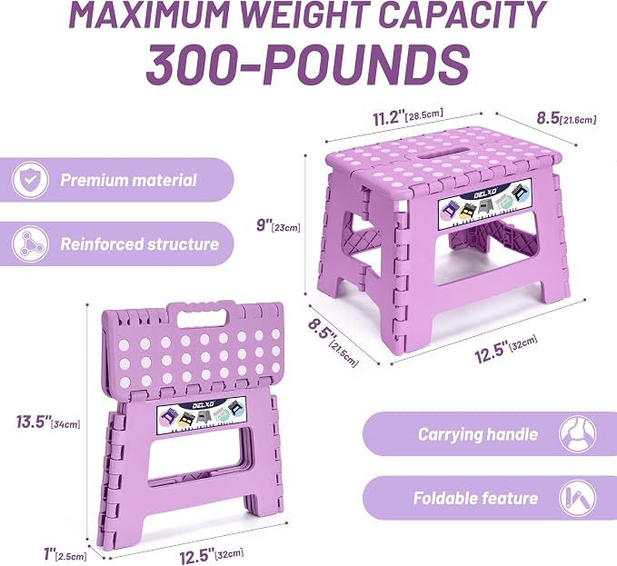 Delxo 9 Inch Kids Step Stool, 300 Lbs Folding Step Stool - Image 2
