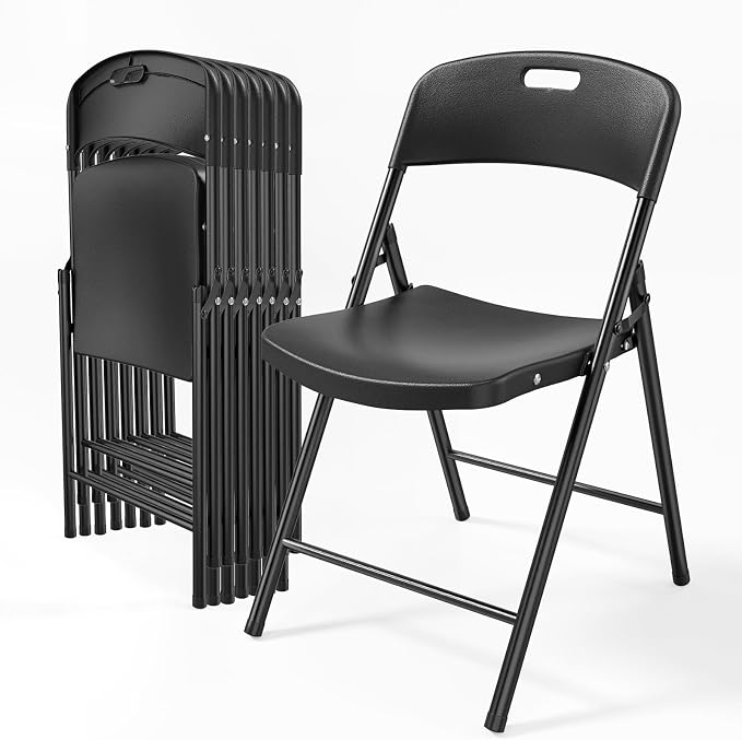 Bonnlo 8-Pack Black Plastic Folding Chairs, Portable Seat by Bonnlo