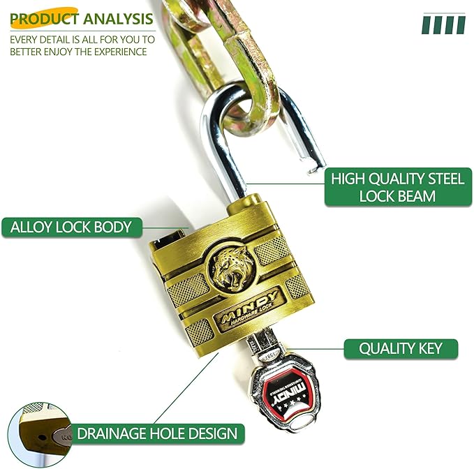 60mm Heavy Duty Waterproof Keyed Padlock with 4 Keys Brass Finish for Fences, Gates, Sheds