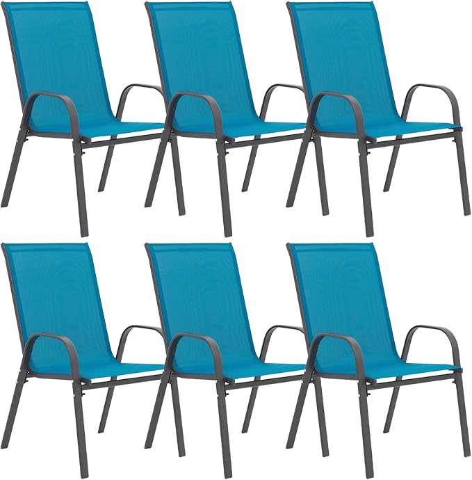 Patio Chairs Set of 6, Breathable Textilene, Weatherproof Frame, Quick Setup - Image 7
