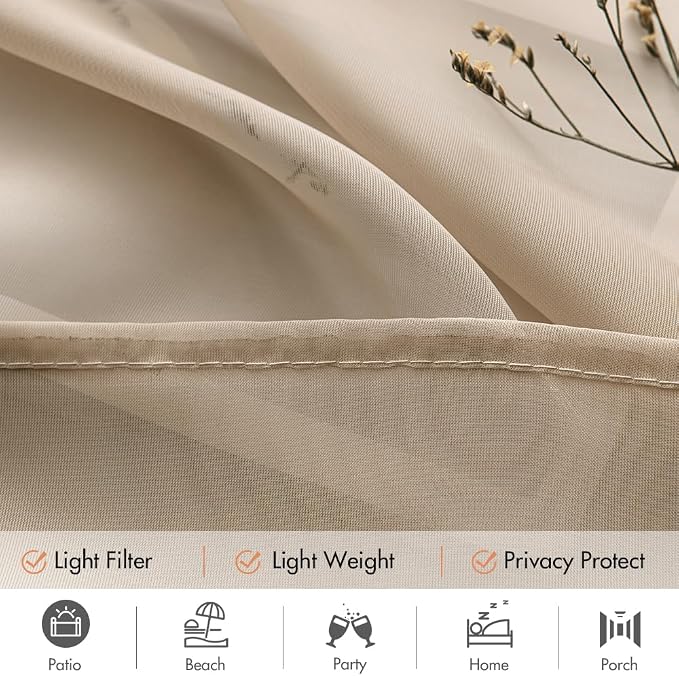 MIULEE Beige Waterproof Outdoor Sheer Curtains - Image 4