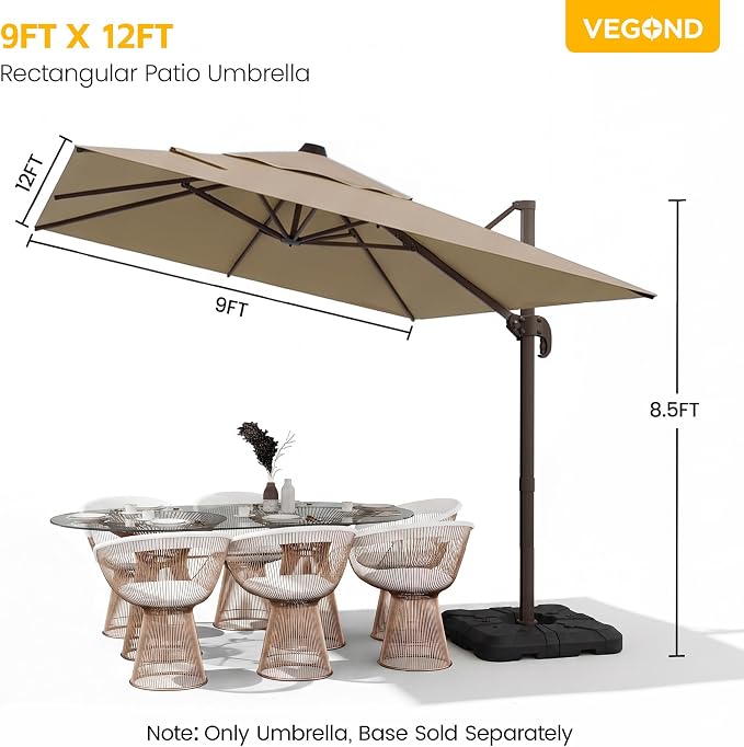9x12 FT Patio Cantilever Umbrella, Rectangular Heavy Duty Offset Umbrella - Image 2