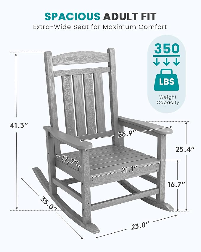 SERWALL Outdoor Rocking Chair Set of 2, Patio Rocking Chair, Light Gray | HDPE - Image 3