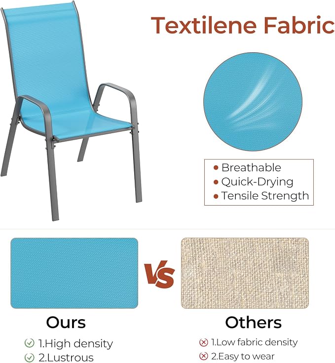 TLSUNNY Patio Chair, Outdoor Stackable Textilene Chairs Set of 8, Sky Blue | - Image 3