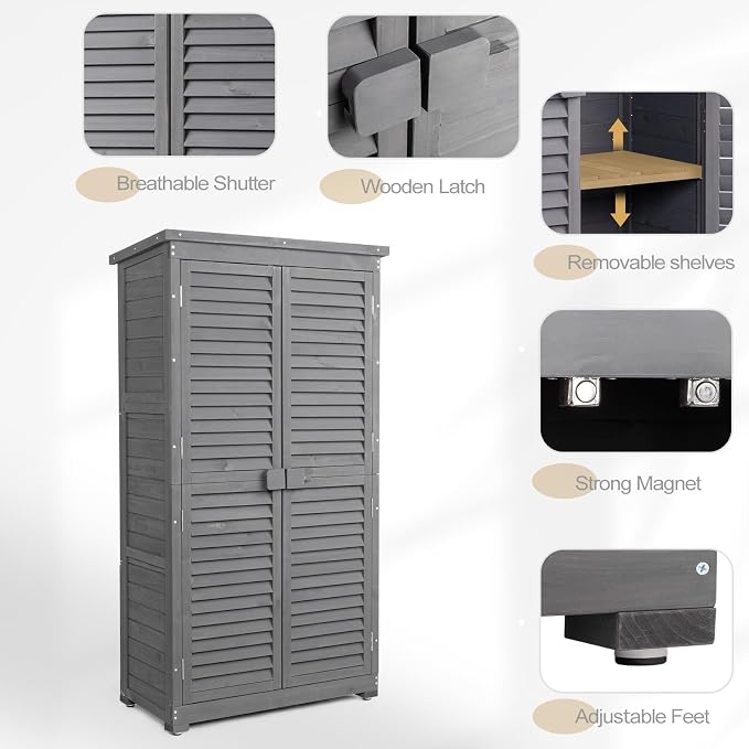 Outvita Outdoor Storage Cabinet, 2 Lockable Doors, 3 Adjustable Shelves - Image 3