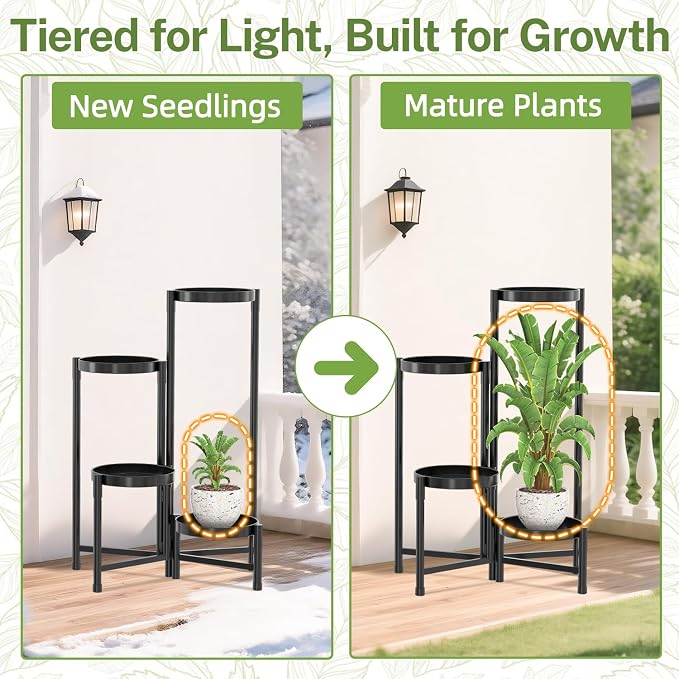 iDavosic.ly Plant Stand Indoor Outdoor, 4 Tier Metal Corner Shelf, Folding - Image 7