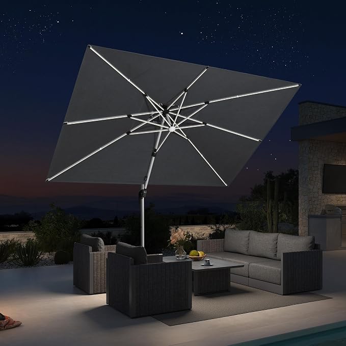 PURPLE LEAF Patio Umbrella 10' X 10' Double Top Solar LEDlight, Slate Gray | - Image 2