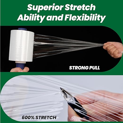 Adhes Recyclable Stretch Wrap Film 5 Inch x 1000 Feet, 4 Rolls with Handle, Heavy Duty Plastic Pallet Wrap for Moving, Packing, Shipping, Eco-Friendly, Tear Resistant, Self Adhering Clear Film