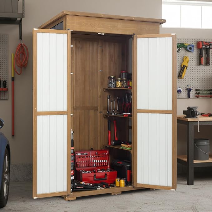 Ketive Outdoor Storage Cabinet, Large Wood & Metal Garden Shed - Image 8