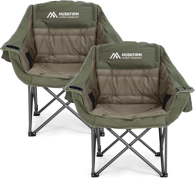 Oversized 2 Pack Camping Chairs, Padded Camping Chair Support 450LBS by Huskfirm