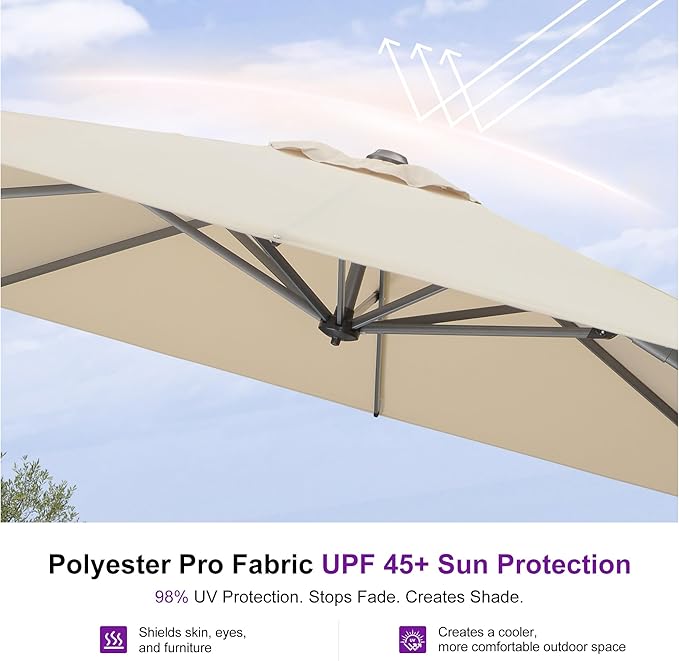 PURPLE LEAF Outdoor Umbrella 8' x 8' Square Premium Sun Protection Beige | - Image 5