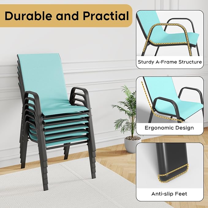 Patio Dining Chairs Set of 6 Outdoor Stackable Dining Chairs - Image 7