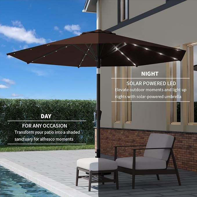 9FT Patio Umbrella with Solar Lights, Outdoor Market Umbrella with Tilt and - Image 6