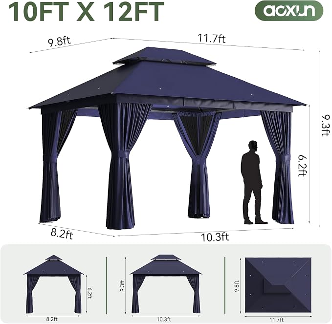 Aoxun 10x12FT Metal Frame Outdoor Gazebo - Image 6