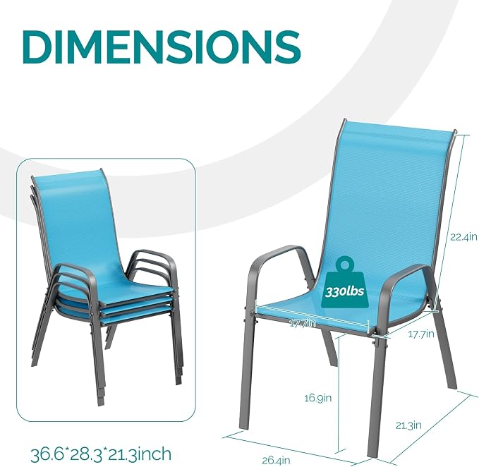 MAMIZO Patio Dining Chairs, Stackable Textilene Chair Set of 8, Sky Blue | - Image 2