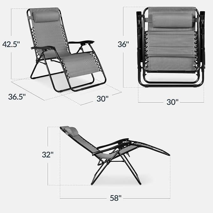 Best Choice Products Set of 2 Extra Wide Adjustable Steel Mesh Zero Gravity - Image 3