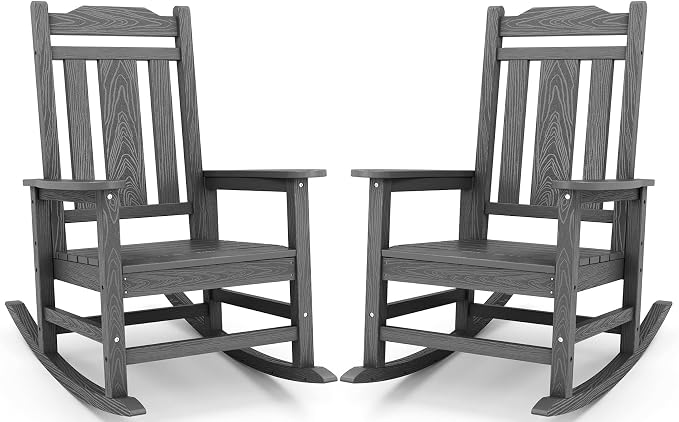 SERWALL HDPE Oversized Outdoor Rocking Chairs Set of 2, Patio Rocker, All by SERWALL