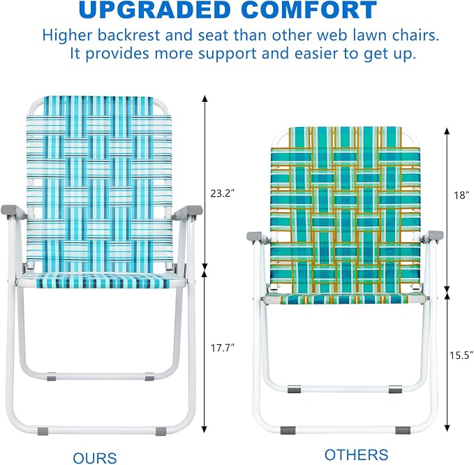 VINGLI Patio Lawn Webbed Folding Chairs Set of 4, Outdoor Beach Chair Portable - Image 3