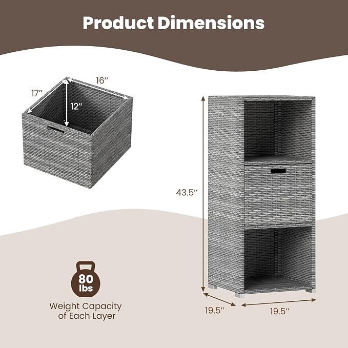 Tangkula Rattan Outdoor Storage Cabinet, Patiojoy Outdoor Wicker Cabinet - Image 6