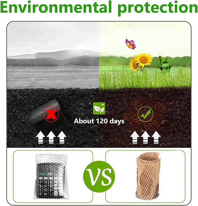 Honeycomb Packing Paper Wrap 15"x400' Sustainable Alternative to Bubble Cushioning Wrap Packing paper for Moving/shipping/packing Roll with 20 Fragile Sticker Biodegradable & Fully Recylable