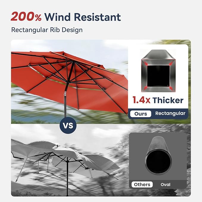PHI VILLA 10ft Outdoor Patio Umbrellas, 3 Tier Vented Table Umbrella Red | - Image 5