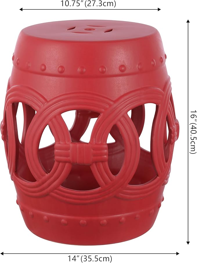 JONATHAN Y Lucky Coins 16" Ceramic Garden Stool Side Table, Matte Red | - Image 3