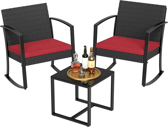 Homall Patio Furniture Set 3 Piece Resin Outdoor Bistro Set Rocking Patio Chairs by Homall