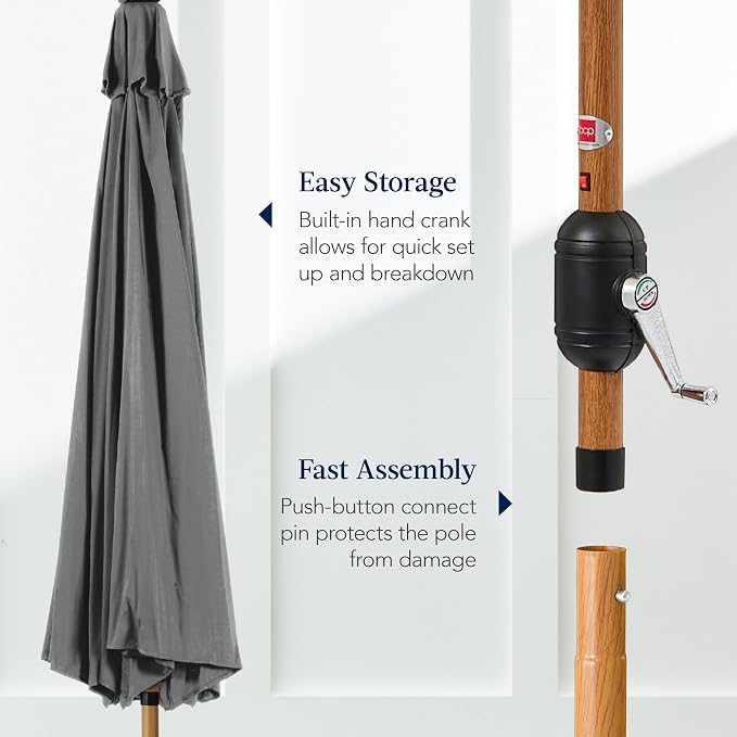 Best Choice Products 10ft Solar Market Patio Umbrella w/Woodgrain Pattern Pole - Image 7