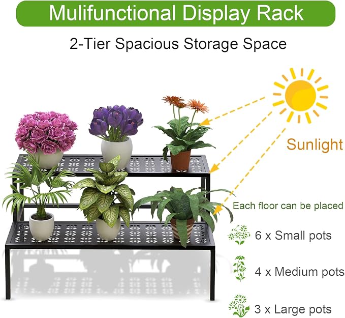 2-Tier Metal Plant Stand, Heavy Duty Flower Pot Holder Rack | 2-tier design - Image 2