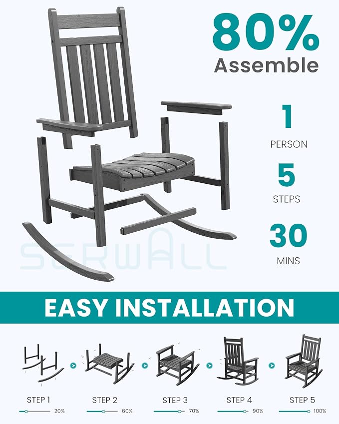 SERWALL Outdoor Rocking Chair, Oversized Rocker - Image 7