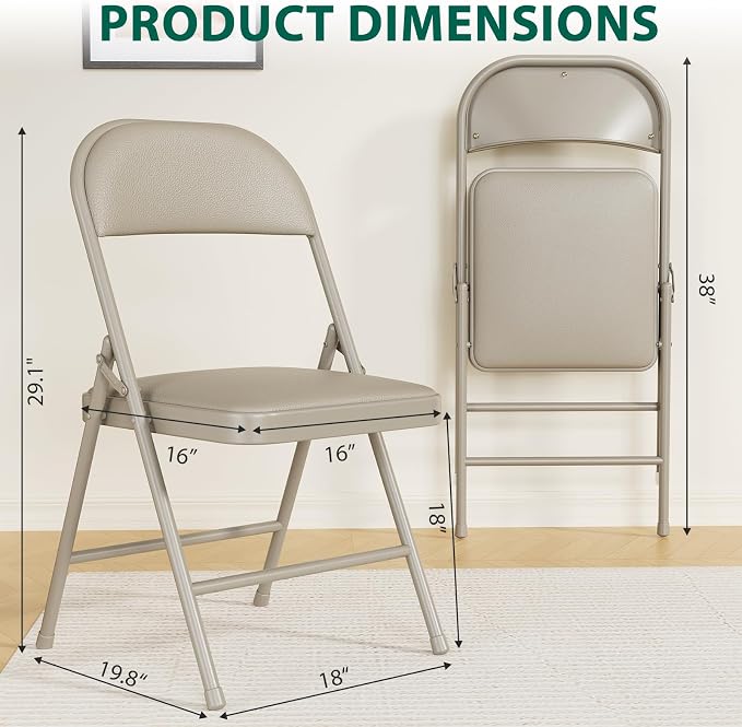 8 Pack Padded Folding Chairs, Portable Metal Foldable Chairs - Image 3