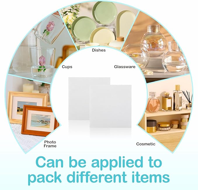 320 pcs Moving Packaging Supplies, 260 Cushioning Foam Pouches and Sheets, 4 Sizes (16x12", 12x12", 12x7.8", 7.8x7.8") with 60 Fragile Stickers, Cushion Foam Pouch for Moving, Packaging, Storage.