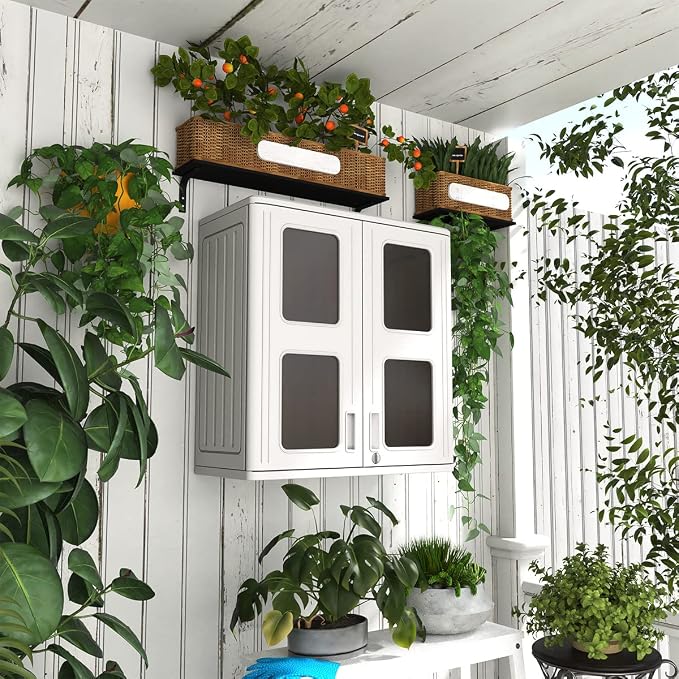 Outdoor Storage Cabinet Waterproof, Resin Garage and Laundry Room Wall Mounted - Image 6