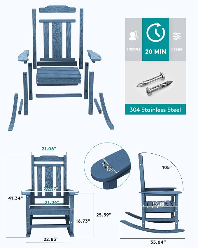 SERWALL HDPE Oversized Outdoor Rocking Chairs Set of 6, Patio Rocker, All - Image 5